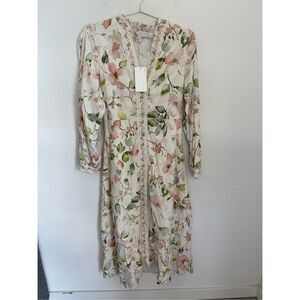 CAROLINE CONSTAS Floral Print Linen Dress Size Small NWT